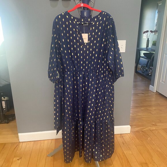 New Bloomchic Navy Blue and Gold Dress with Belt- Size 18-20 - Picture 1 of 4